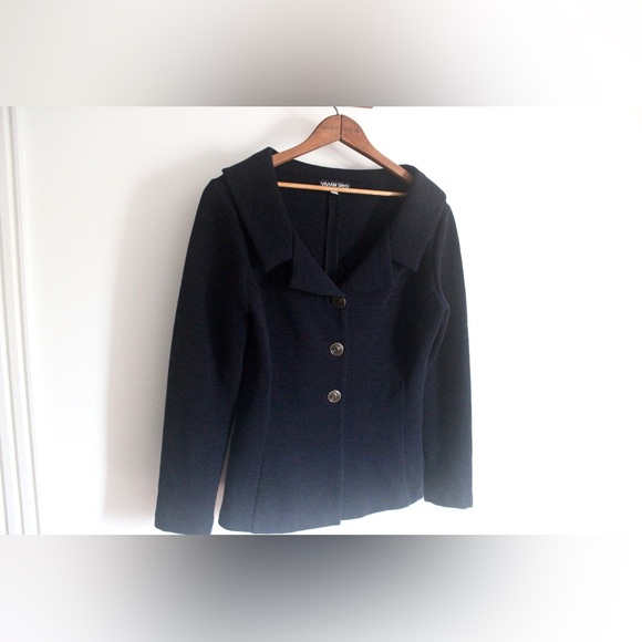 90’s Vintage Dark Blue Wool Jacket, Vivian Shyu, Winter Fashion Coat - Picture 2 of 9